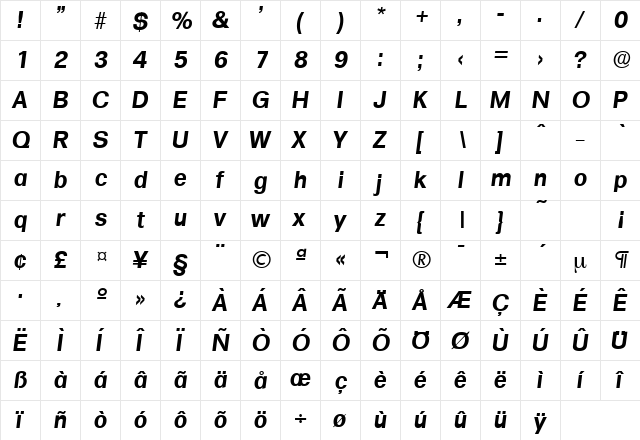 Formula-Serial BoldItalic  glyph index