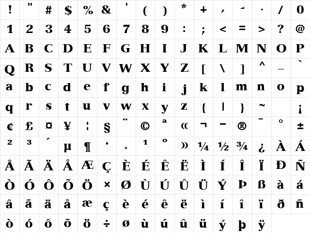 Nuance Regular  glyph index