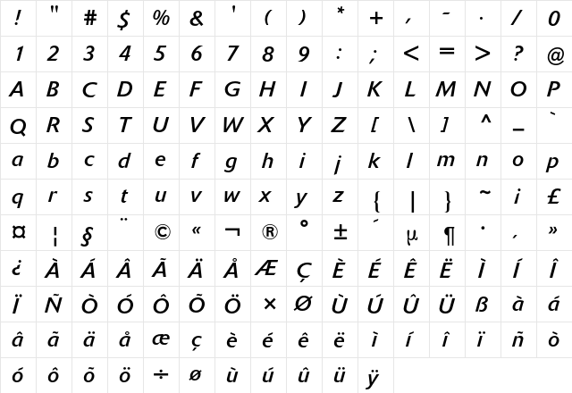 Delta BQ Regular  glyph index