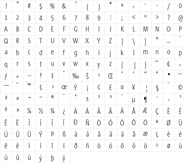 Corpid Cd Light  glyph index