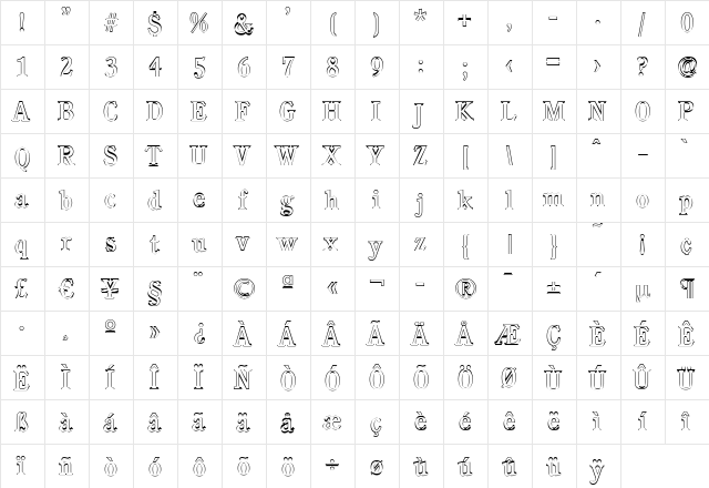 DanielBeckerOutline Regular  glyph index