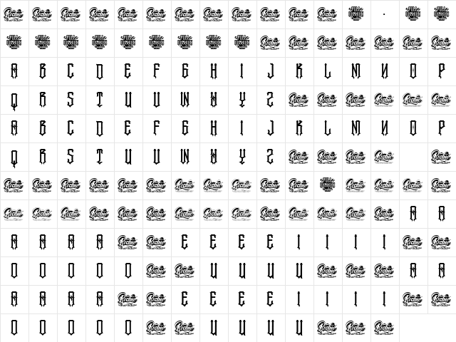 Malandro Regular  glyph index