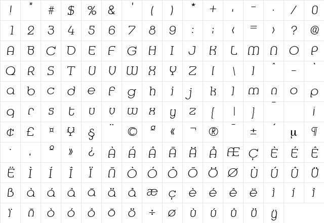 Media-Serial-ExtraLight RegularItalic  glyph index