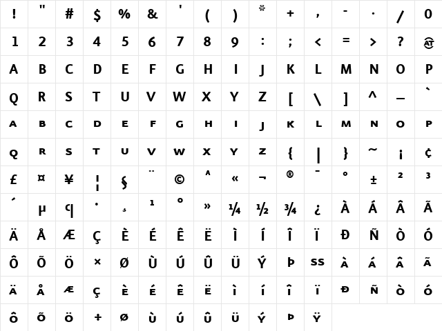 EurekaSans-BoldCaps Regular  glyph index