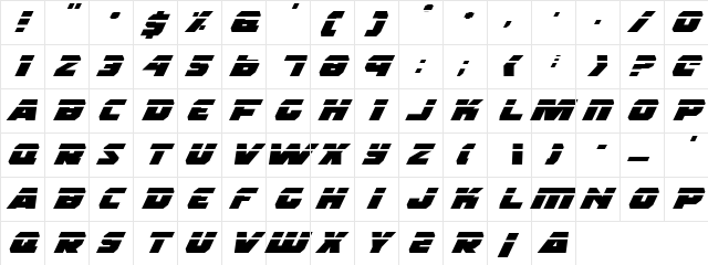 Rogue Hero LasEx Italic LasEx Italic  glyph index