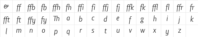 Lisboa Sans Ligatures Light Italic  glyph index