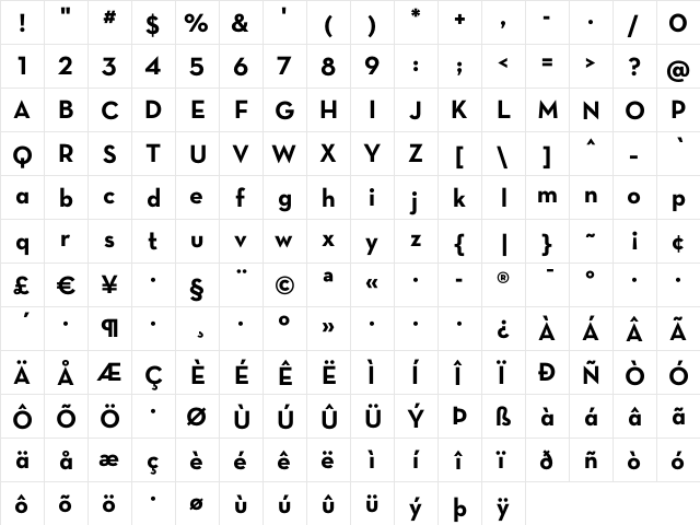 Neutra Text Alt Bold  glyph index