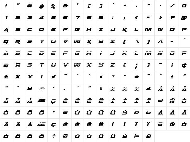 Quark Storm Laser Italic Italic  glyph index