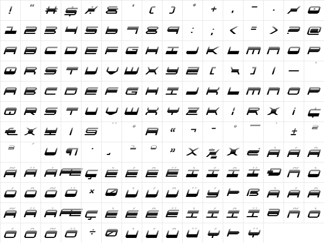 QuickGear Halftone Italic Italic  glyph index