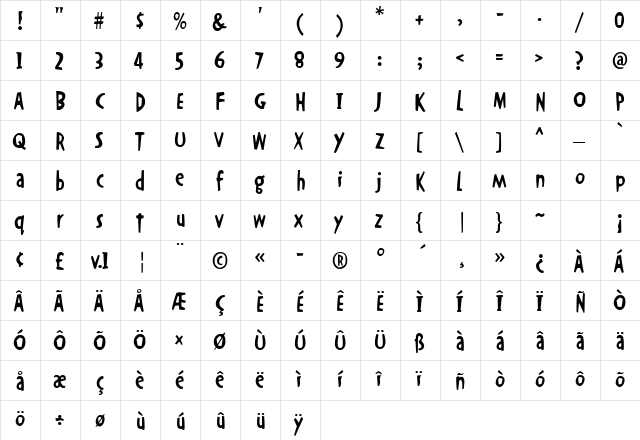 OkrienHmkBold Regular  glyph index