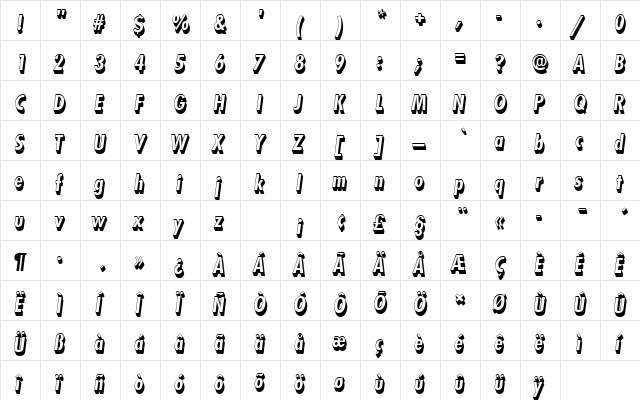 FuturaTBolConOblSh1 Regular  glyph index