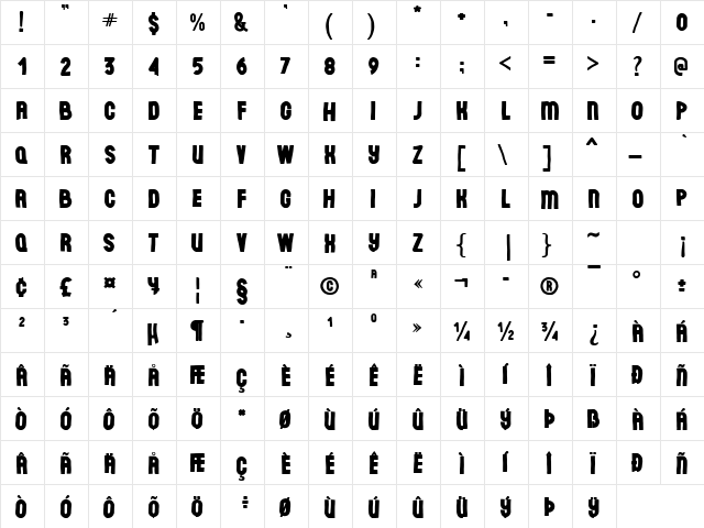 Dave Gridder Regular  glyph index