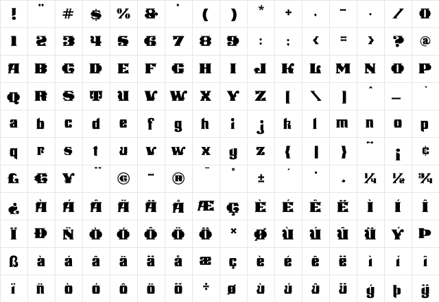 Stampede Open Fill Regular  glyph index