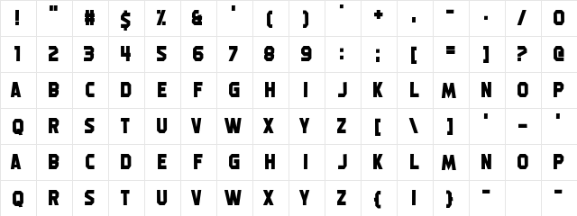 Machine Gunk Regular  glyph index