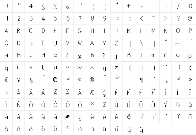 Gonza Regular  glyph index