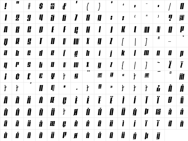 DaleysGothic Italic  glyph index