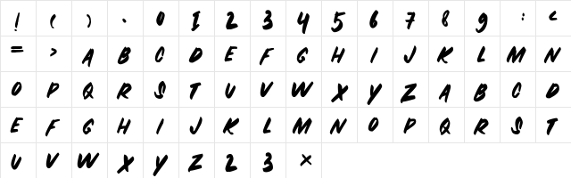 ZOMBIE Regular  glyph index