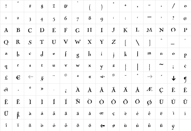 Tangoasis Regular  glyph index