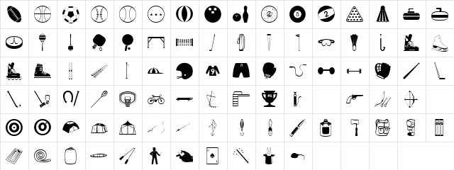 Sports and Hobbies Regular  glyph index