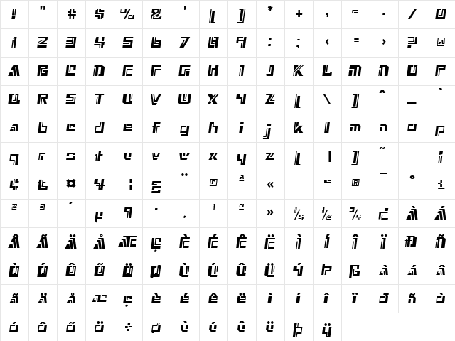 GE Vortex Regular  glyph index