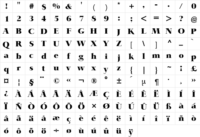Jaeger-Antiqua BQ Regular  glyph index