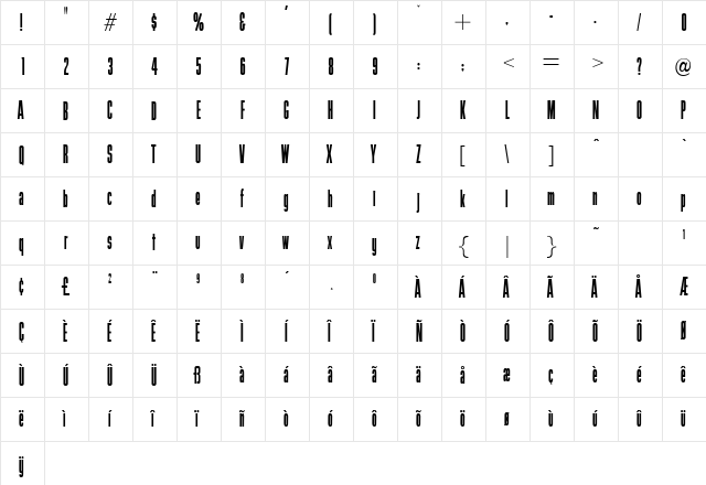 Gamina Regular  glyph index