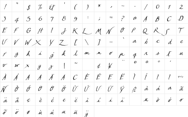 TCLescuelerascript Regular  glyph index