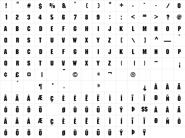Weapon 1 Regular  glyph index