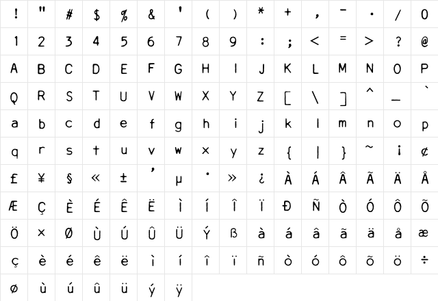 DaisyWheel Regular  glyph index