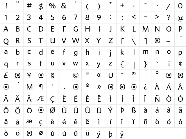 WhitneySans Regular  glyph index