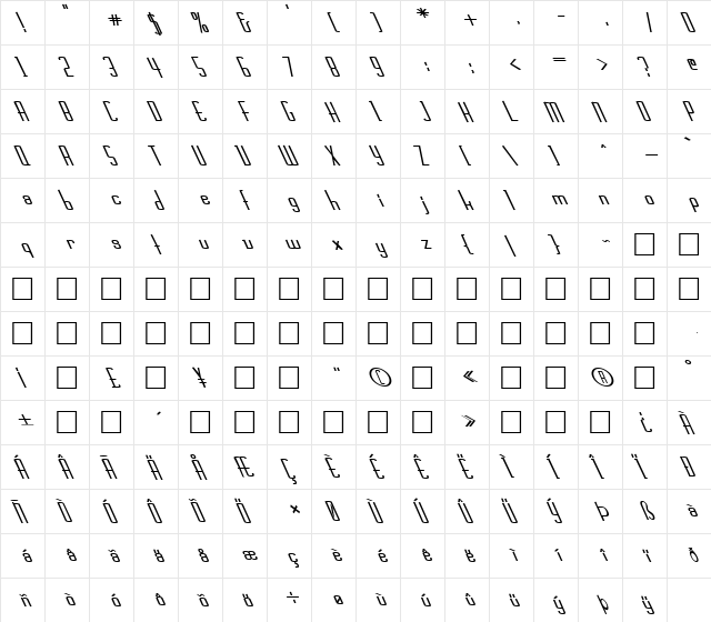 FZ BASIC 44 LEFTY Bold  glyph index