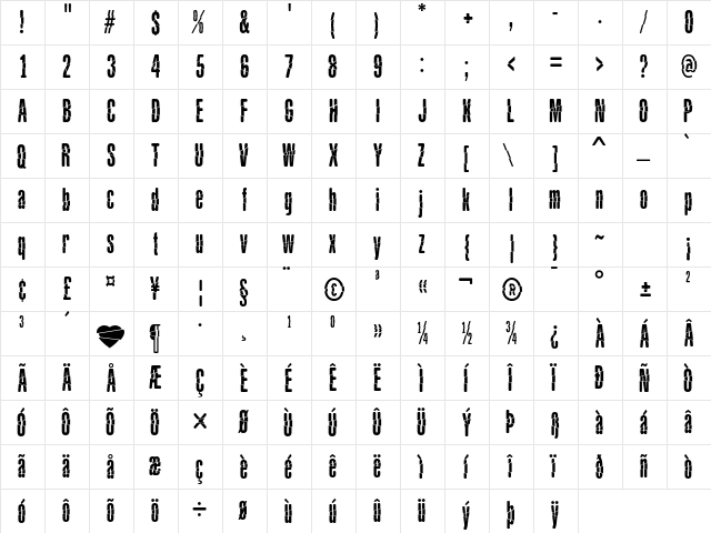Babalusa Cut Regular  glyph index