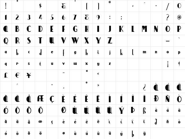 AnchorSteamNF Regular  glyph index