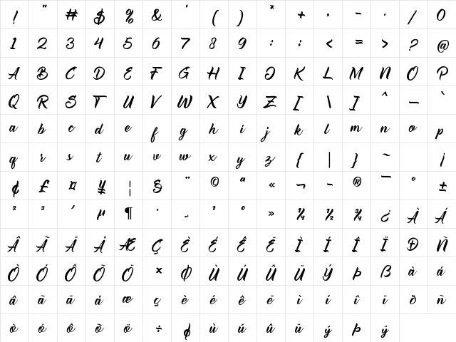 Reflisatta Regular  glyph index