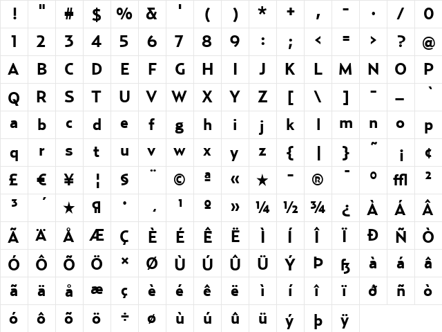 Relay-Bold Regular  glyph index