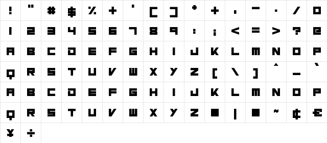Massive Bassline Regular  glyph index