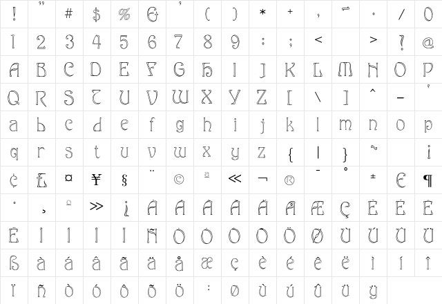 Edda Narrow  glyph index