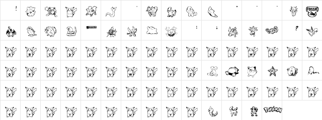 Pika Pika Regular  glyph index