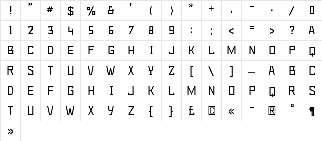 DeadMetroC Regular  glyph index