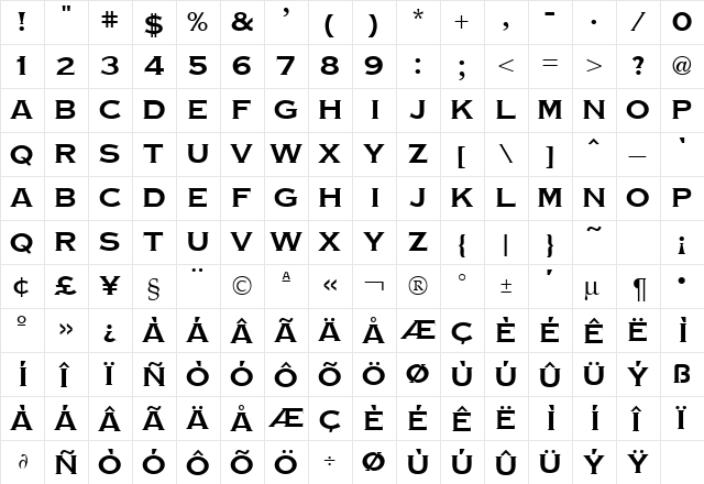 TinPlate DB Regular  glyph index