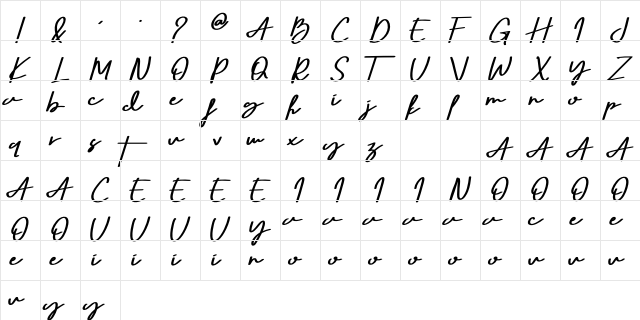 Seven Day Signature Regular  glyph index