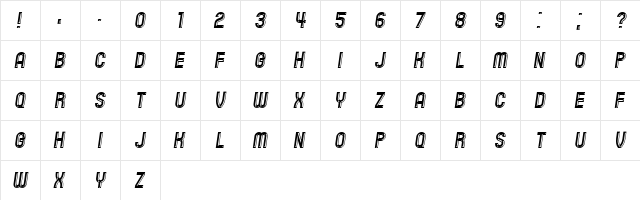 Playback Bold Italic  glyph index
