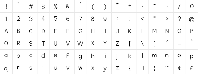 Zuben Regular  glyph index