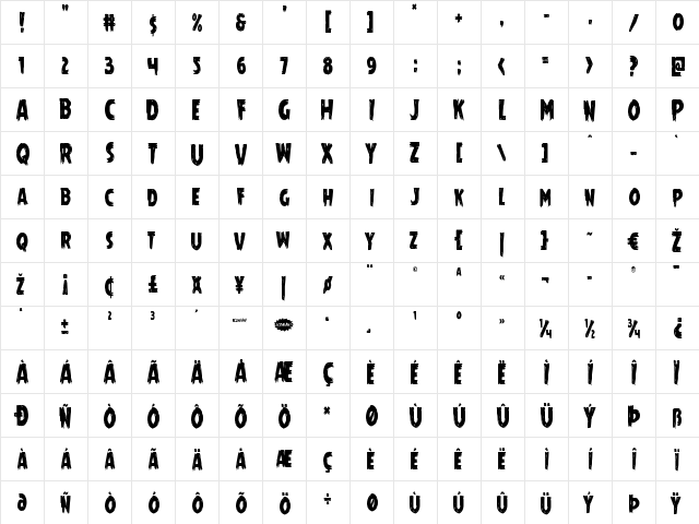 Mrs. Monster Condensed Condensed  glyph index