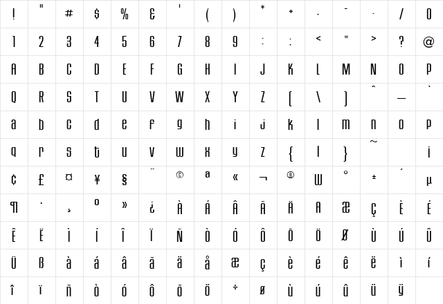 HouseGothic-LightThree Regular  glyph index