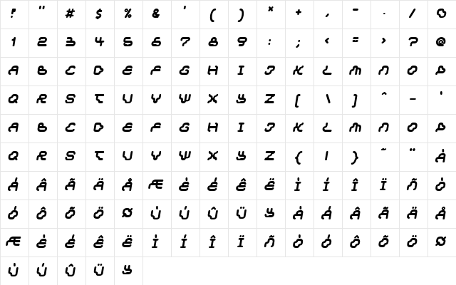 Dream machine Regular  glyph index