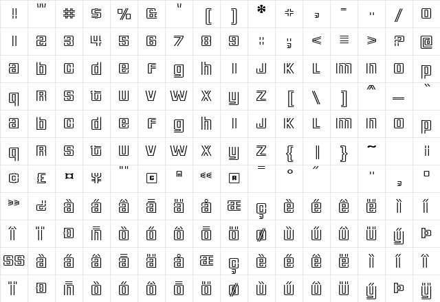 Deluxe Ducks Regular  glyph index