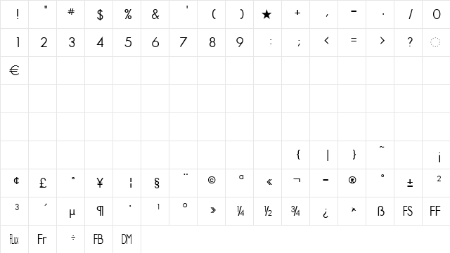 EuroMatchUnregistered Regular  glyph index