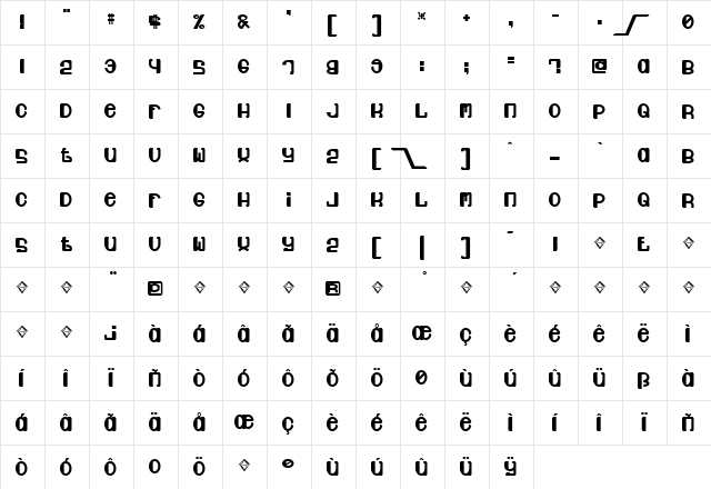 Jubie Regular  glyph index