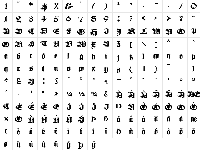 JusticePlain112 Bold  glyph index